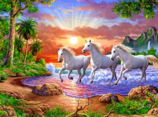 Diamond Painting Weisse Pferde am Strand